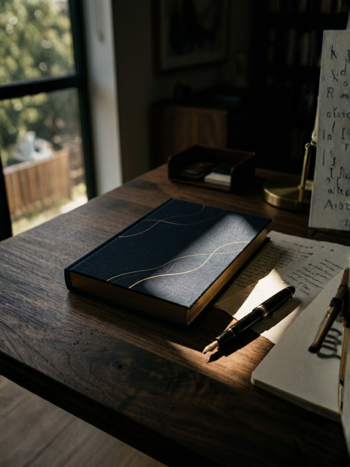 Livro elegante com detalhes dourados